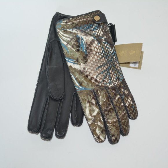 NWT BURBERRY PYTHON LEATHER FLORAL PRINT GLOVES - Picture 2 of 5